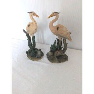 Blue Heron Bird Figurine Resin Wildlife Set Pair  Beach Coastal Home Decor VTG